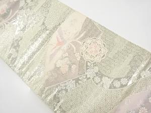 アンティーク　地紙に花鳥模様織り出し袋帯（材料）